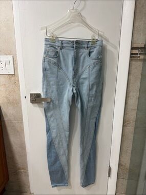 Mugler Light Blue Paneled High-Rise Jeans